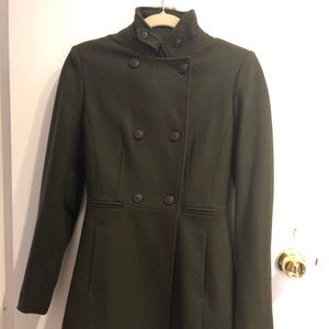 Zara Wool Pea Coat - Forest Green - XS